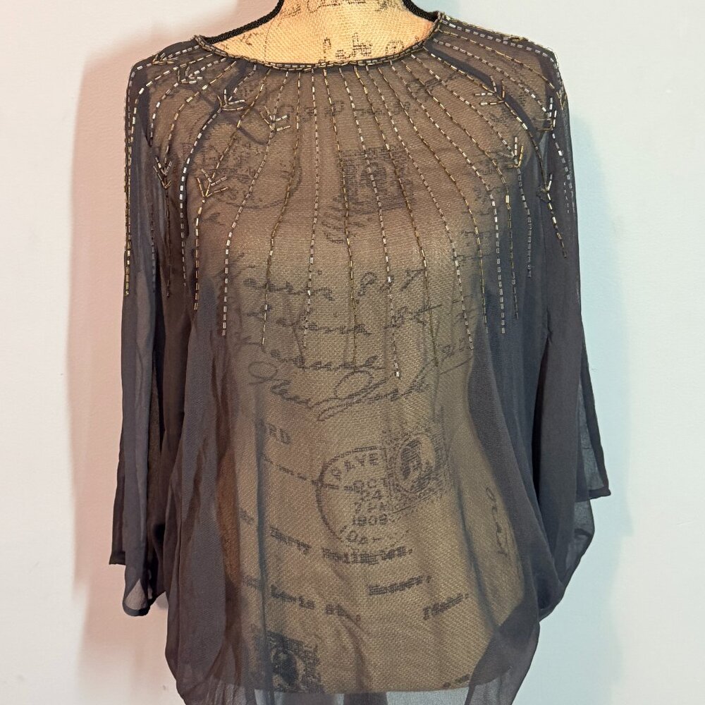 ✨ Romeo & Juliet Couture Sheer Beaded Chiffon Blouse – NWT
